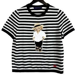 (Replica) Ralph Lauren Collection Linen Bear Stripe T-Shirt Black - M
